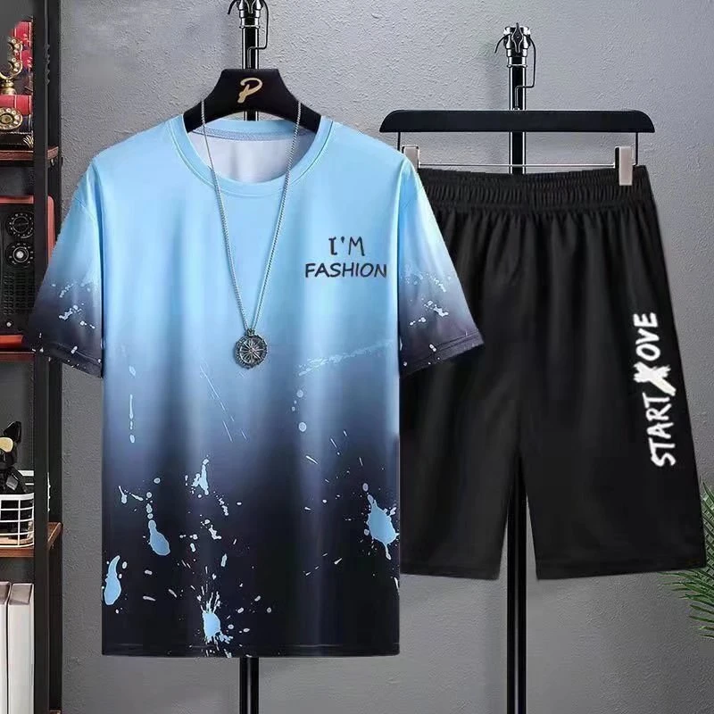 新款夏季短袖男短裤薄款休闲运动套装半袖宽松帅气百搭时尚潮流