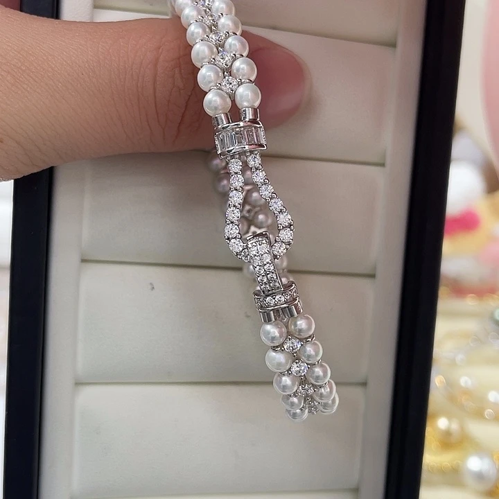 手绳银S925镶嵌淡水珍珠