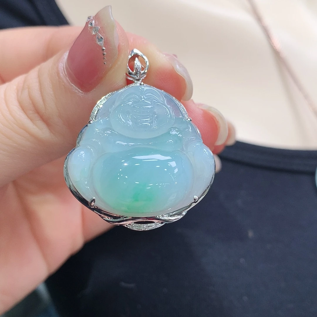 翡翠颈饰18K金镶嵌佛公