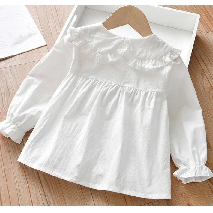 女童衬衫娃娃领2025新款长袖韩版儿童上衣宝宝开衫洋气衬衣童装