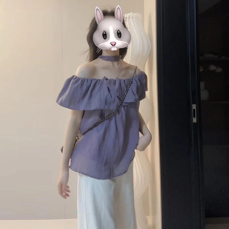 法式紫色一字肩衬衫女装夏季2025新款爆款衬衣独特漂亮超好看上衣