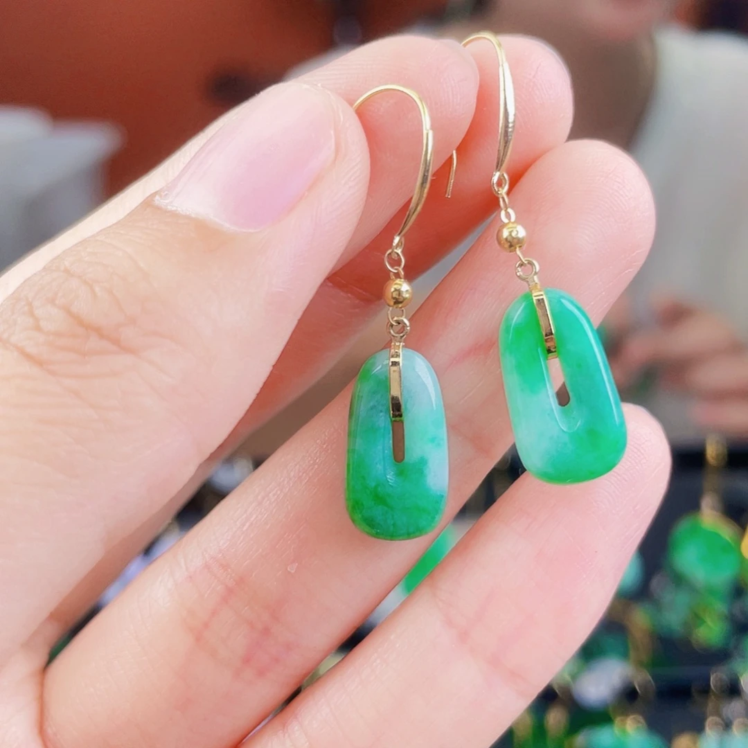 翡翠18K金镶嵌耳饰饰品