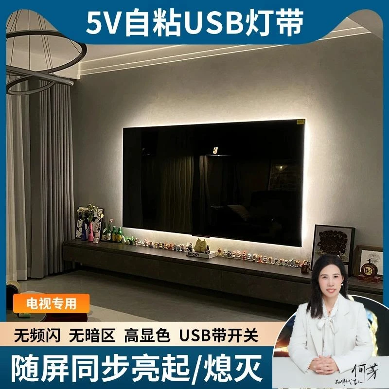 【花小钱办大事】电视氛围灯led灯带5V低压自粘式单色灯条USB插口