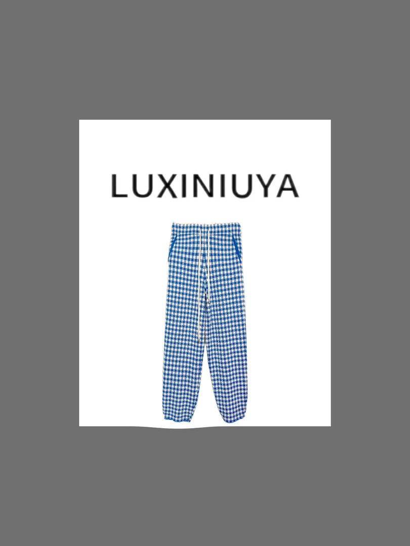 【LUXINIUYA】格子裤 新款撞色直筒束脚休闲裤#CX2613