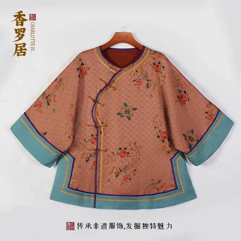 【云赋】复古新中式印花斜襟纯手工国风桑蚕丝香云纱丝民族风上衣
