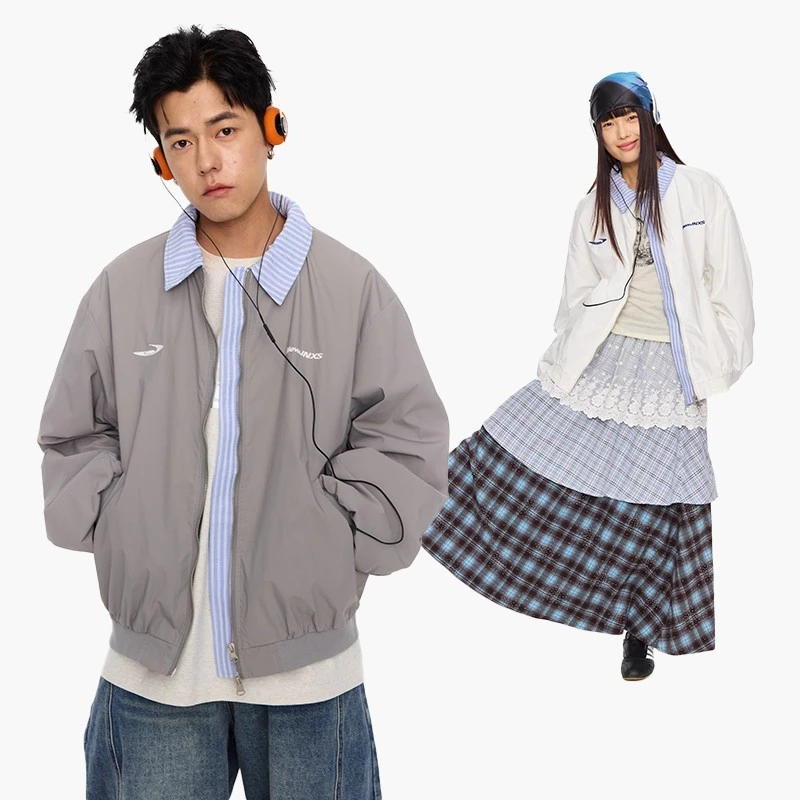 江南先生DB假两件翻领棒球服春季男女情侣夹克宽松外套