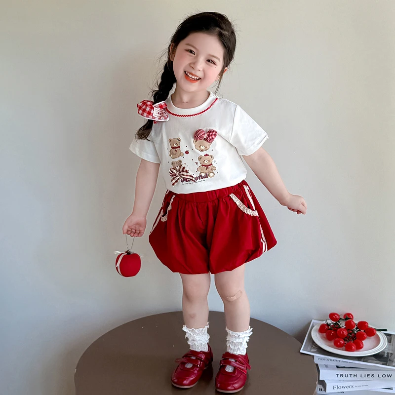 女童短袖套装洋气儿童夏季2025新款女宝宝南瓜裤两件套小女孩时髦