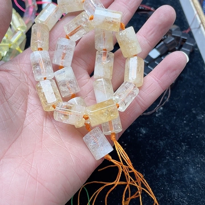 玛瑙/玉髓珠宝半成品未镶嵌一条12x16mm黄水晶桶珠