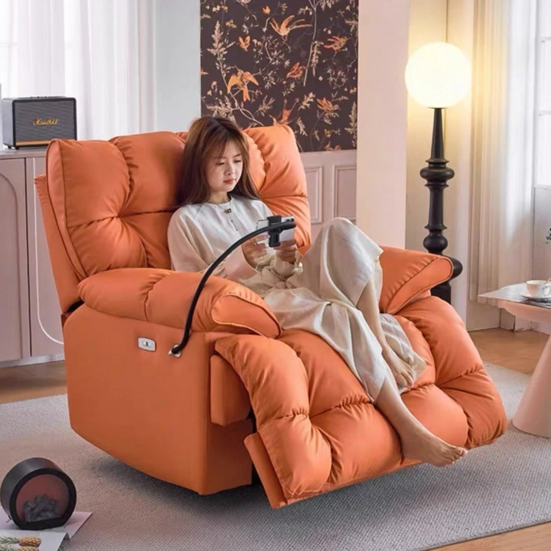 生态真皮多功能单人沙发阳台椅懒人太空头等可坐可躺沙发舱摇摇椅