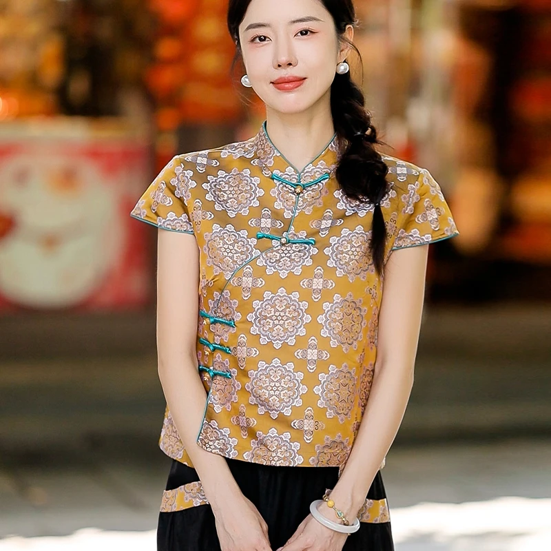 复古日记“金缕宝相”100桑蚕丝蜀锦旗袍上衣两件套252A7626