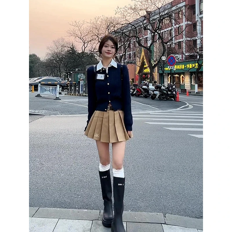 秋冬季miu里miu气穿搭一整套韩系高级感jk制服连衣裙子学院风套装