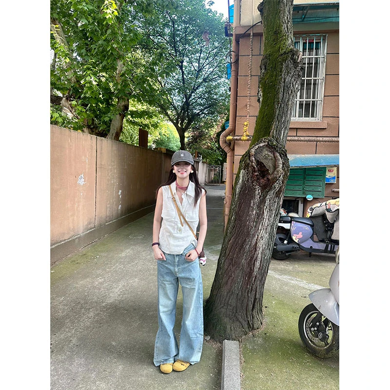 2025夏季新款修身显瘦穿搭小众网红无袖上衣休闲简约时尚宽松长裤