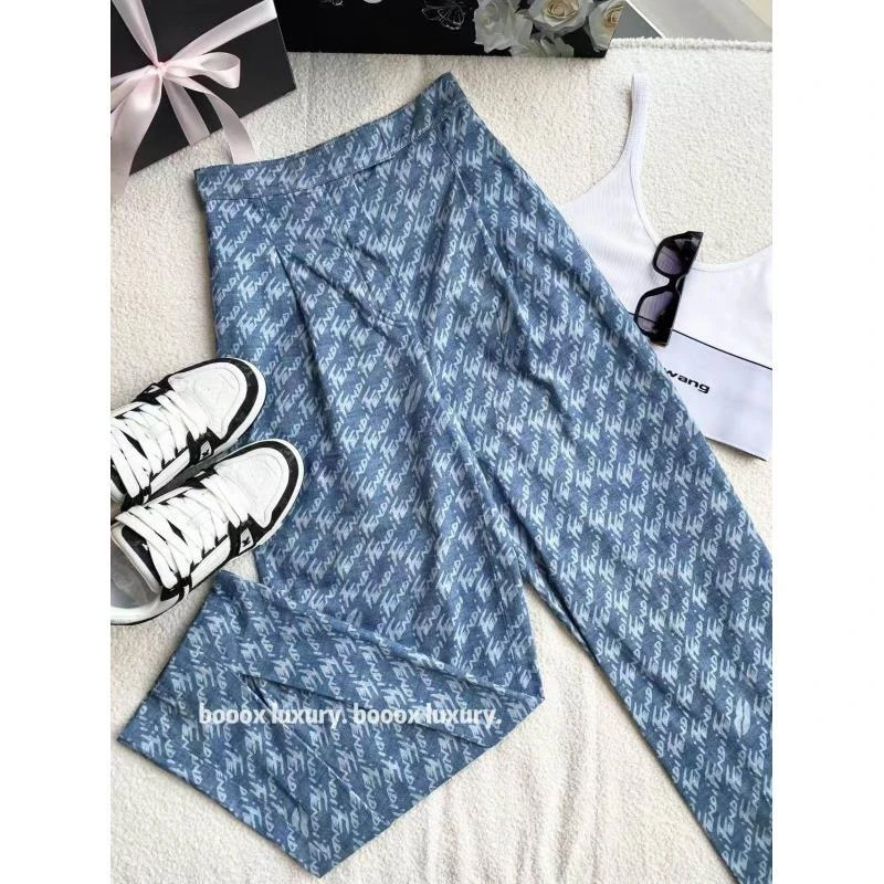 95新 FENDI/芬迪 cc972 棉 蓝色弹幕logo阔腿裤 38码