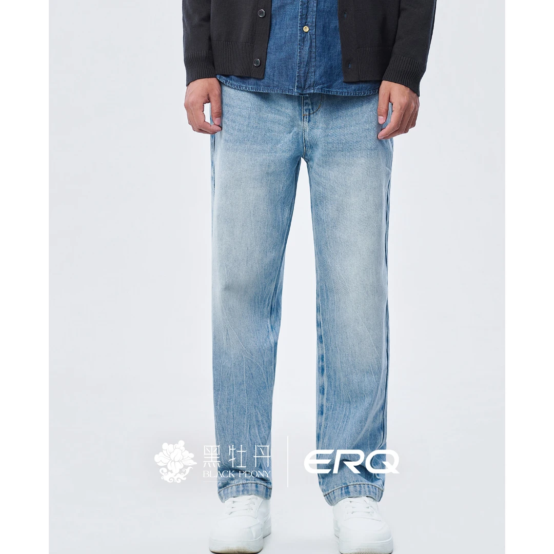 ERQ[松紧腰]907美式宽松牛仔裤男士休闲复古秋季全棉男款做旧直筒