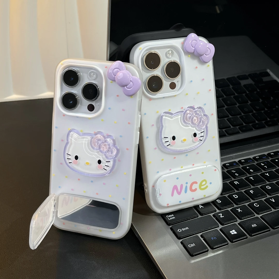 雅天立小清新波点KT猫适用苹果13/16肤感手机壳华为vivoppo小米15