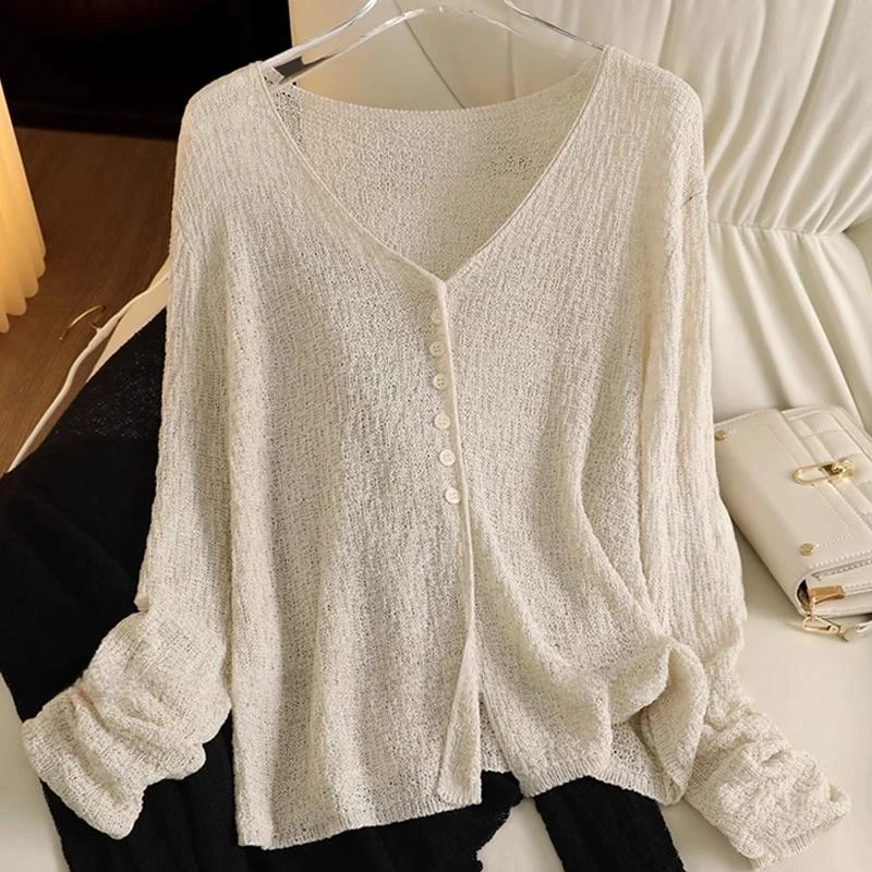 简约V领纹理感针织衫女2025春夏薄款时尚洋气气质显瘦针织上衣潮