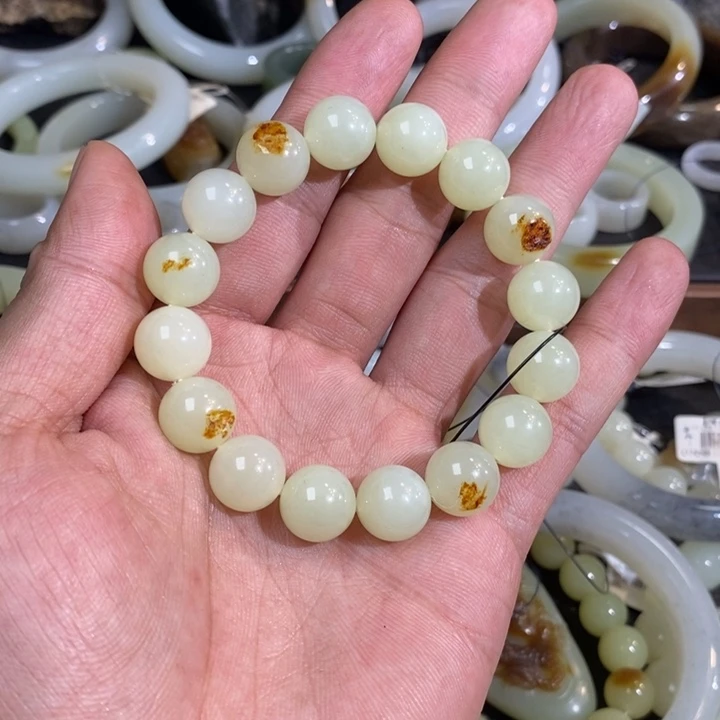 未镶嵌手链和田玉新疆若羌阿尔金山红皮山流水圆珠手串