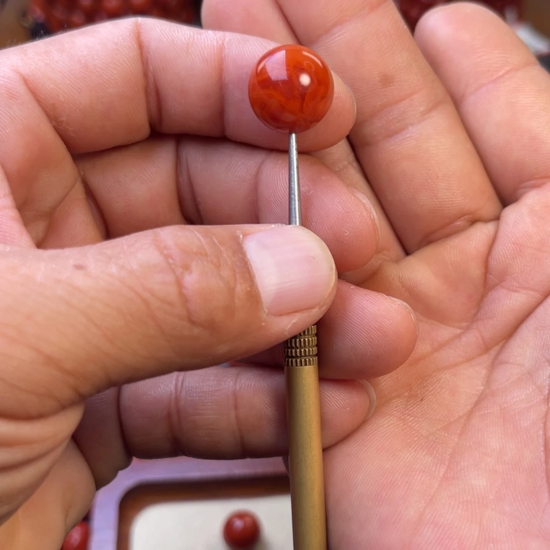 南红玛瑙未镶嵌川料精工火焰圆珠卡14➕