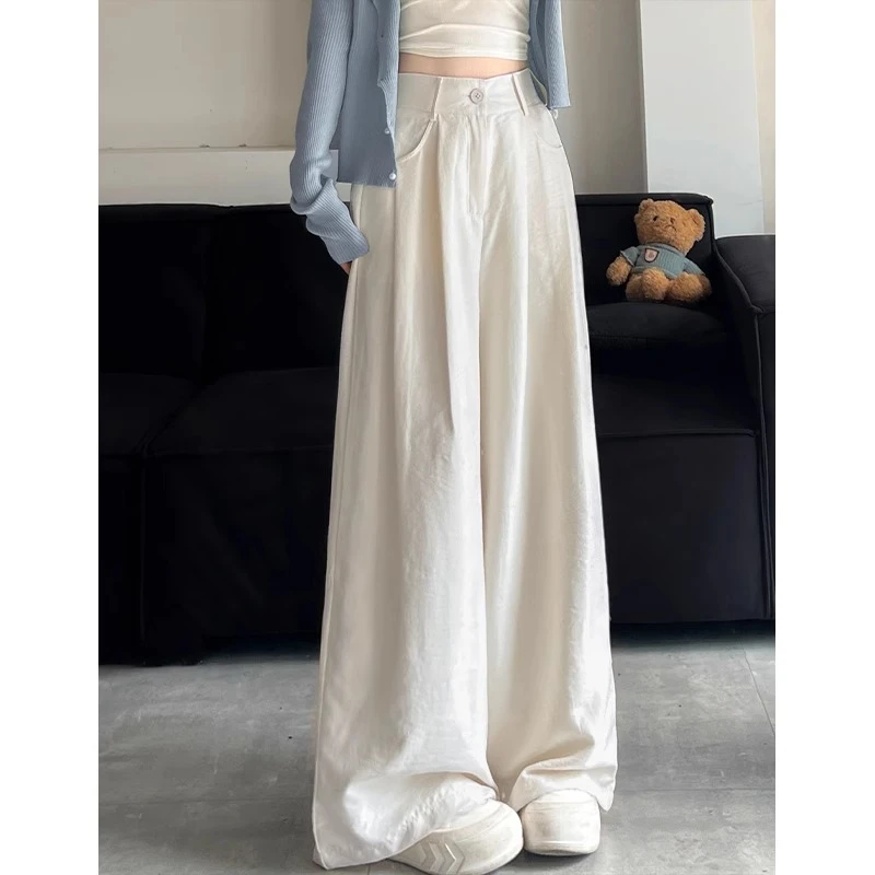 奶油西装阔腿裤女2025春夏季新款高腰显瘦垂感直筒宽松慵懒感裤子