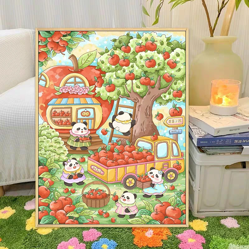 熊猫苹果园2025新款十字绣大格满绣49色60*80cm【裸包无针】