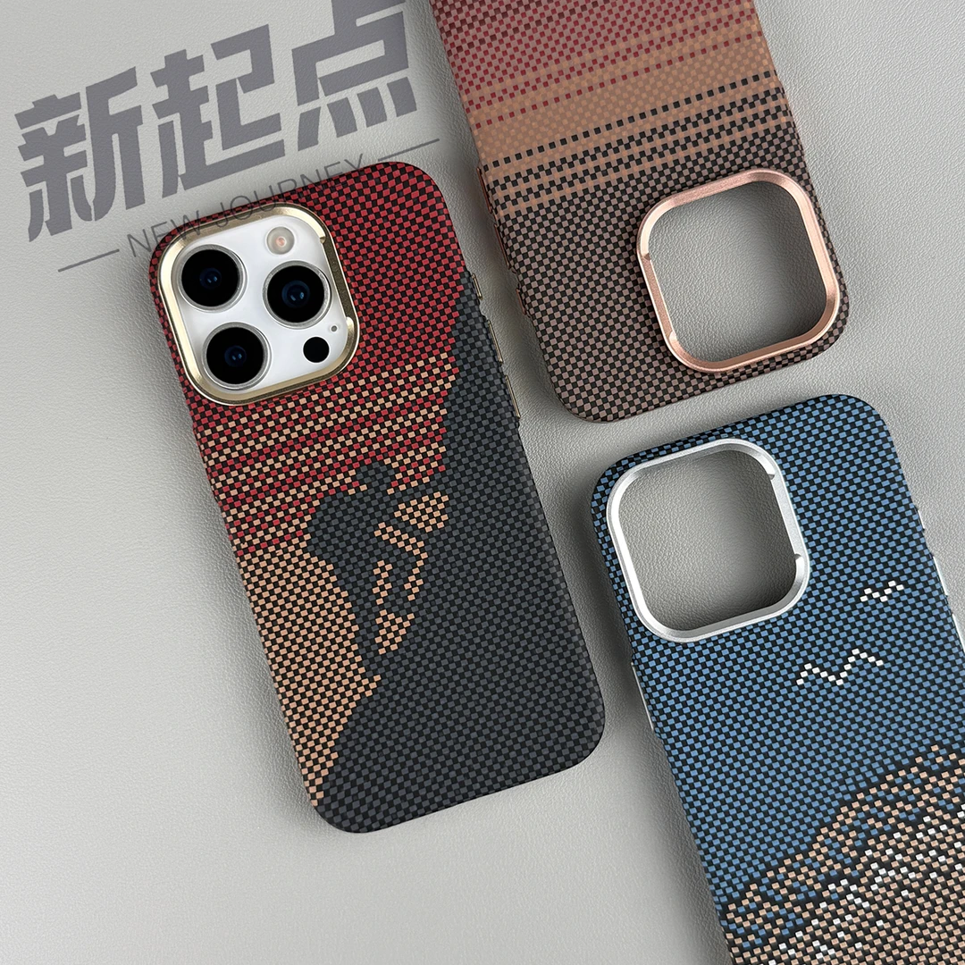 【凯夫拉纹】适用苹果16promax磁吸手机壳iphone15超薄新款14格纹13