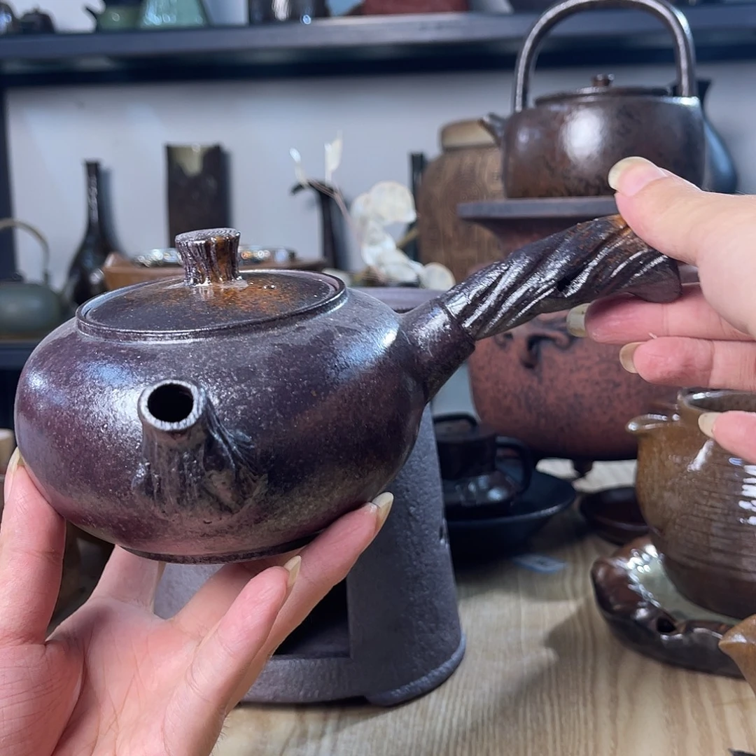 碟紫砂粗陶实用茶壶