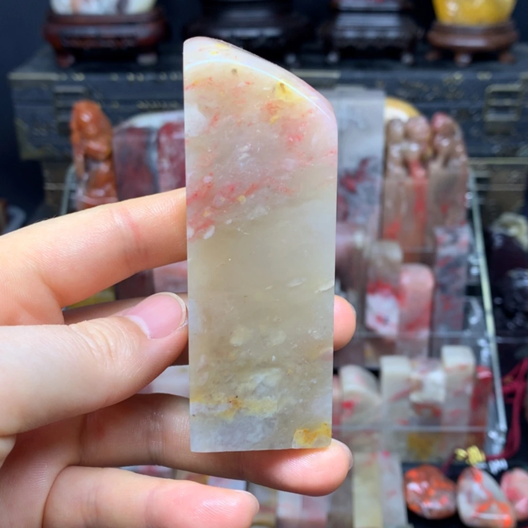 印石巴林石鸡血石印章3x3.1cm
