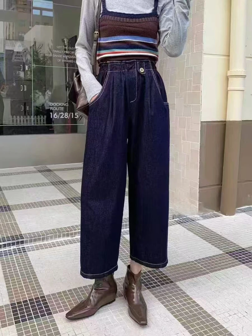 6805 上身超有气质！春秋女式时尚显瘦简约百搭休闲纯色牛仔裤