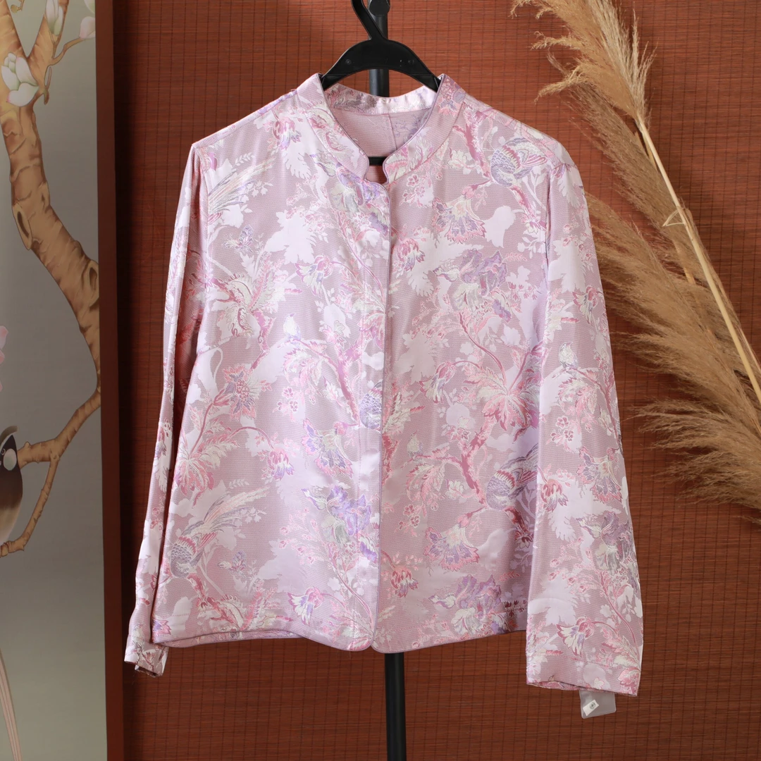 洋 新中式风桑蚕丝 粉色宋锦 双面穿上衣 L 319124