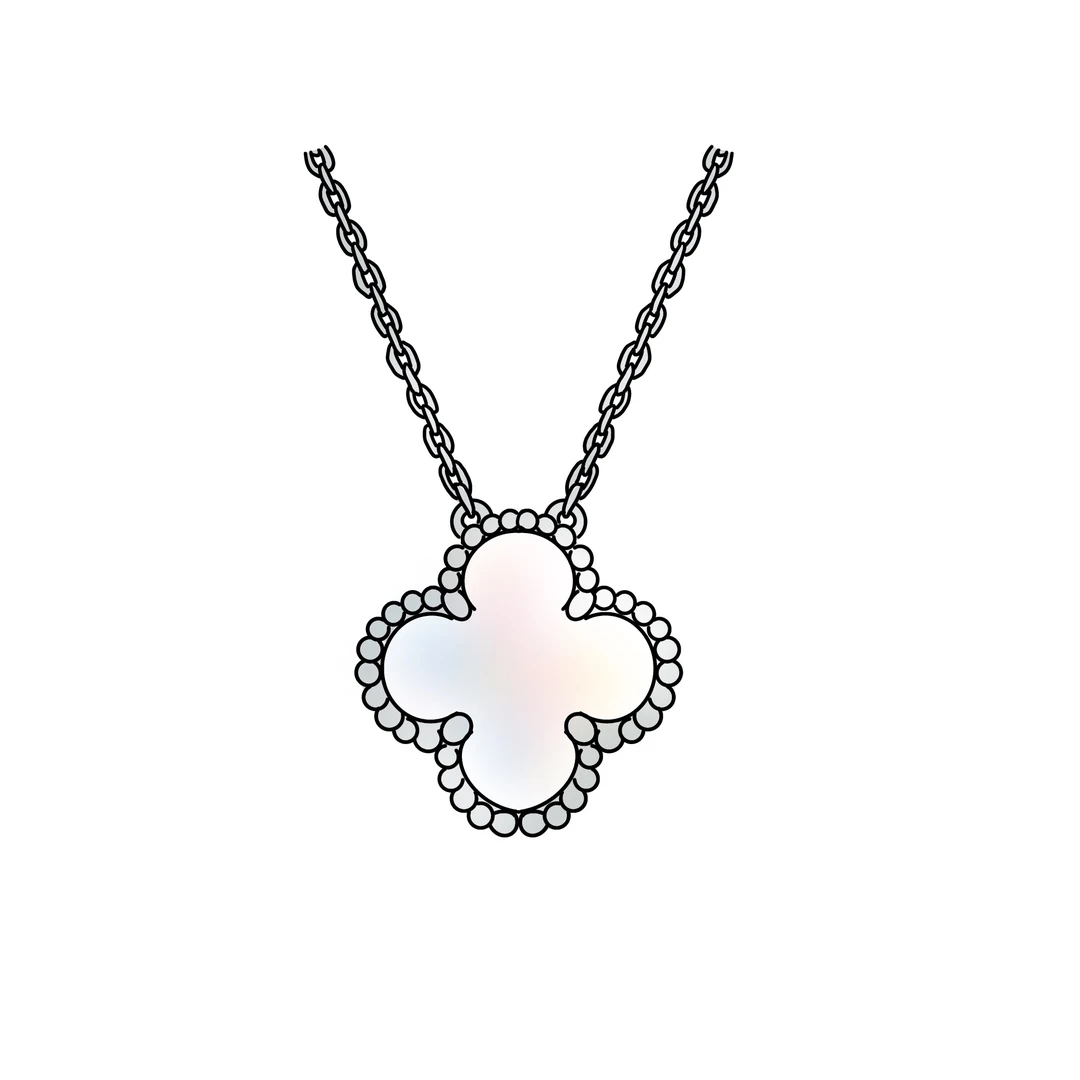 坠链均925银 925银四叶草五花项链轻奢时尚双面金色带钻中古镶嵌