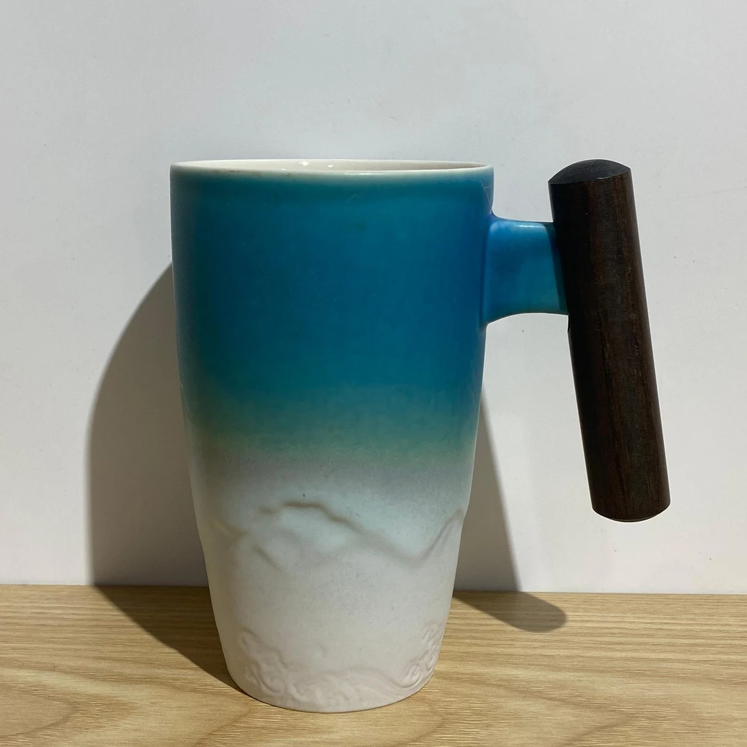 吾游茶器路宝釉办公杯渐变蓝大号水杯咖啡杯