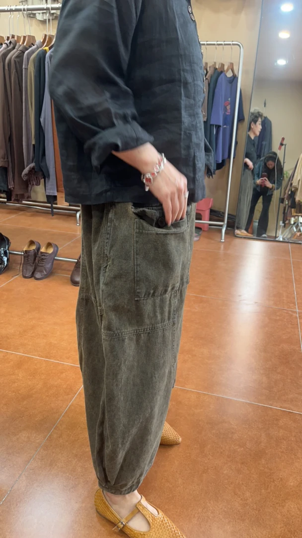 炒色军绿色工装裤休闲裤