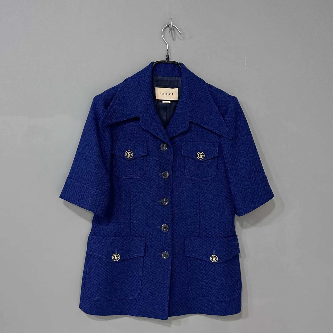 99新 GUCCI/古驰 蓝色多口袋金扣西装/42码/30361