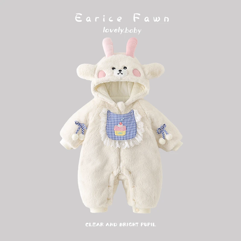 DZ婴儿冬装夹棉连体衣可爱小宝宝超萌哈衣冬季加厚加绒棉衣百天衣