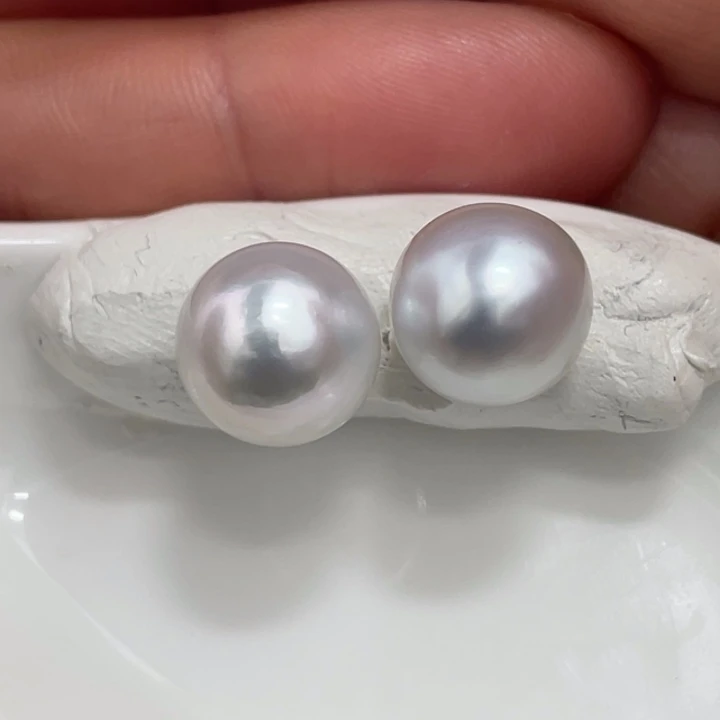 海水珍珠裸珠10-11mm银蓝澳巴对珠