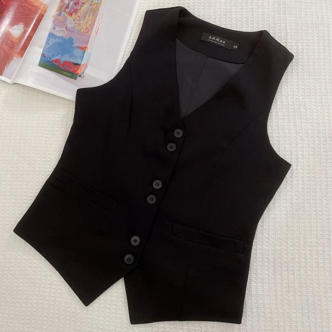春秋女职业修身显瘦V领西装马甲通勤气质内搭灰色黑色酒店珠宝店