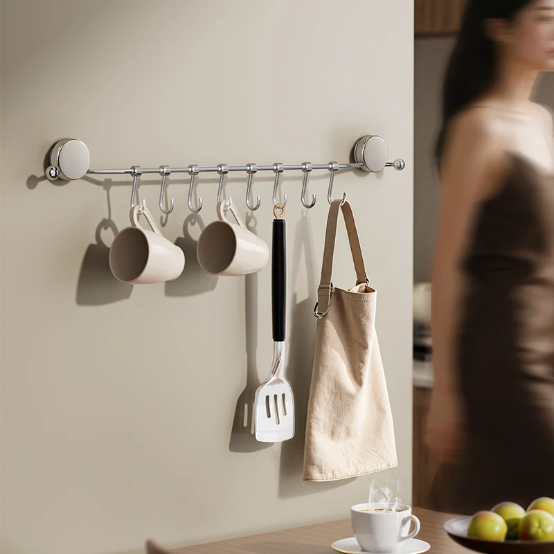 【bydoll】吸盘厨房挂钩免打孔锅铲勺收纳架壁挂式置物架多功能挂杆