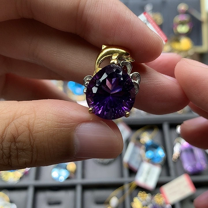 吊坠(不含链)银S925镀金镶嵌水晶