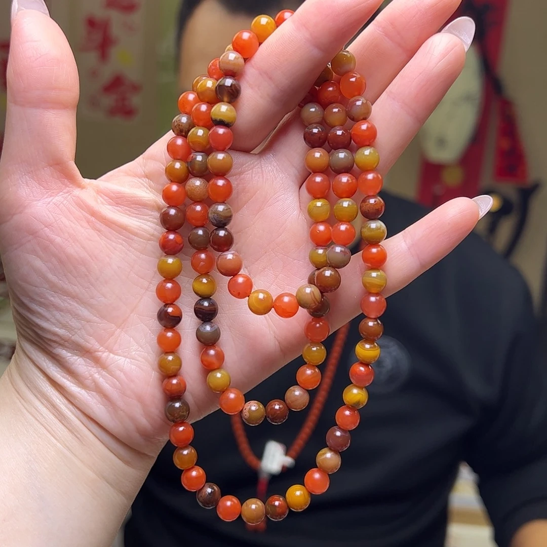 南红玛瑙未镶嵌7mm包浆圆珠多圈