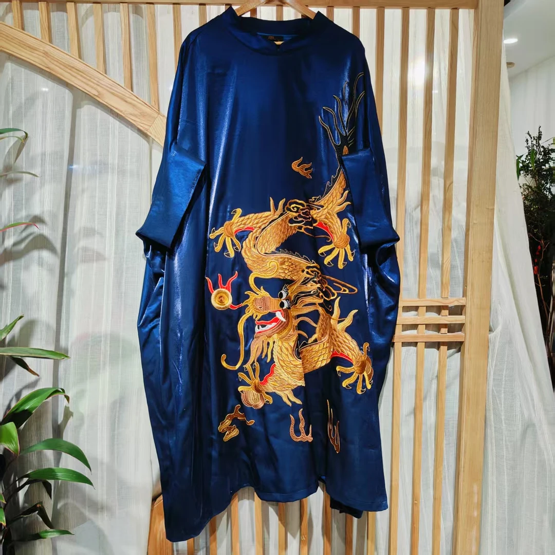 (LS325-4)  凤徕兮私人定制蓝底金龙刺绣圆领套头袍子风衣