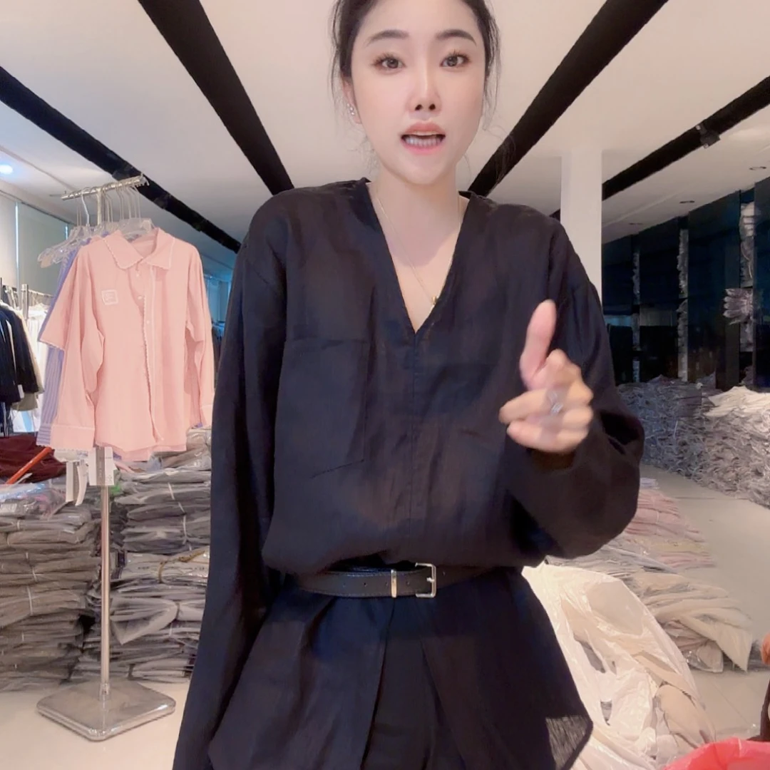 里安家亚麻黑色腰带款