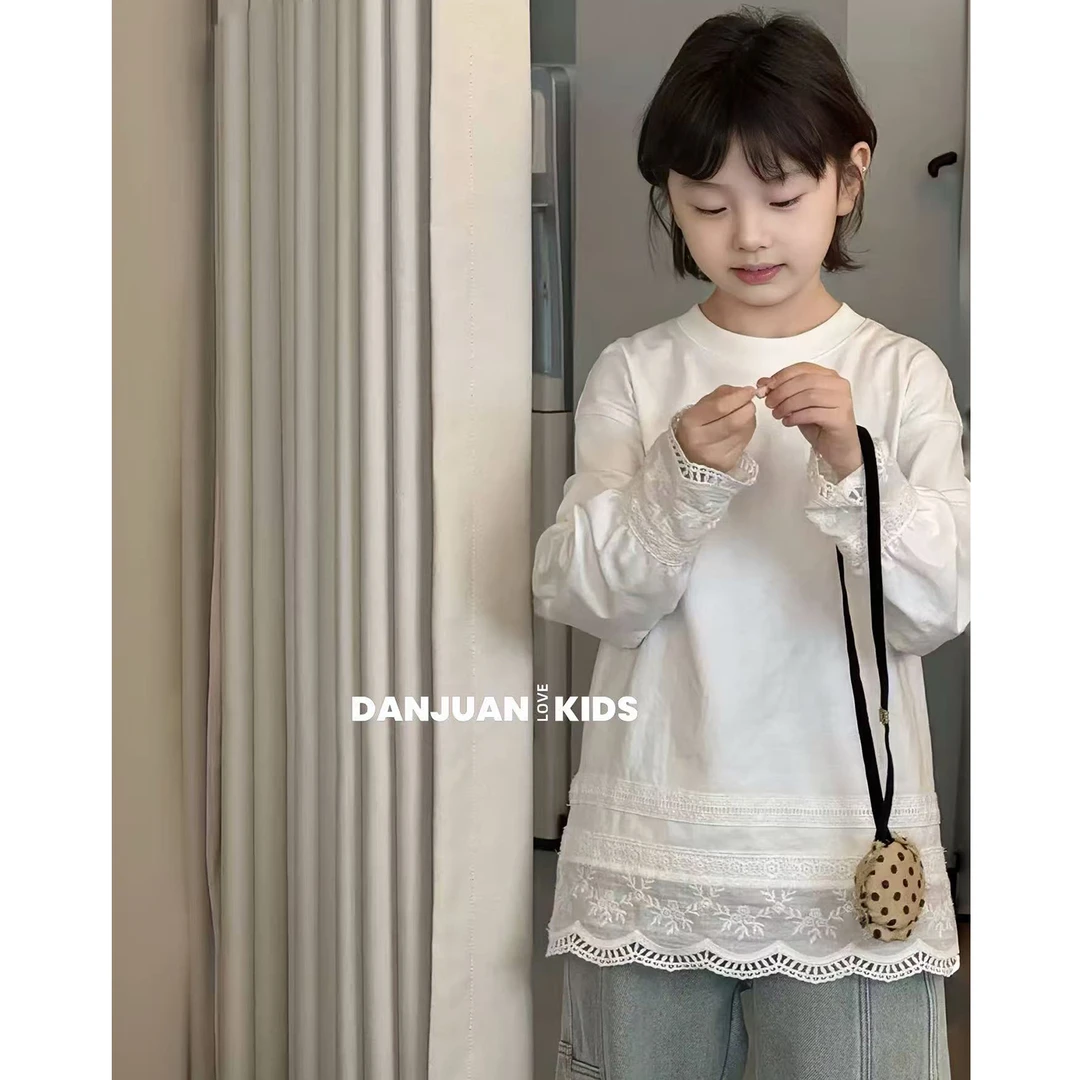 韩国童装2025秋冬新款女童T恤儿童冬季洋气超好看蕾丝打底衫上衣t