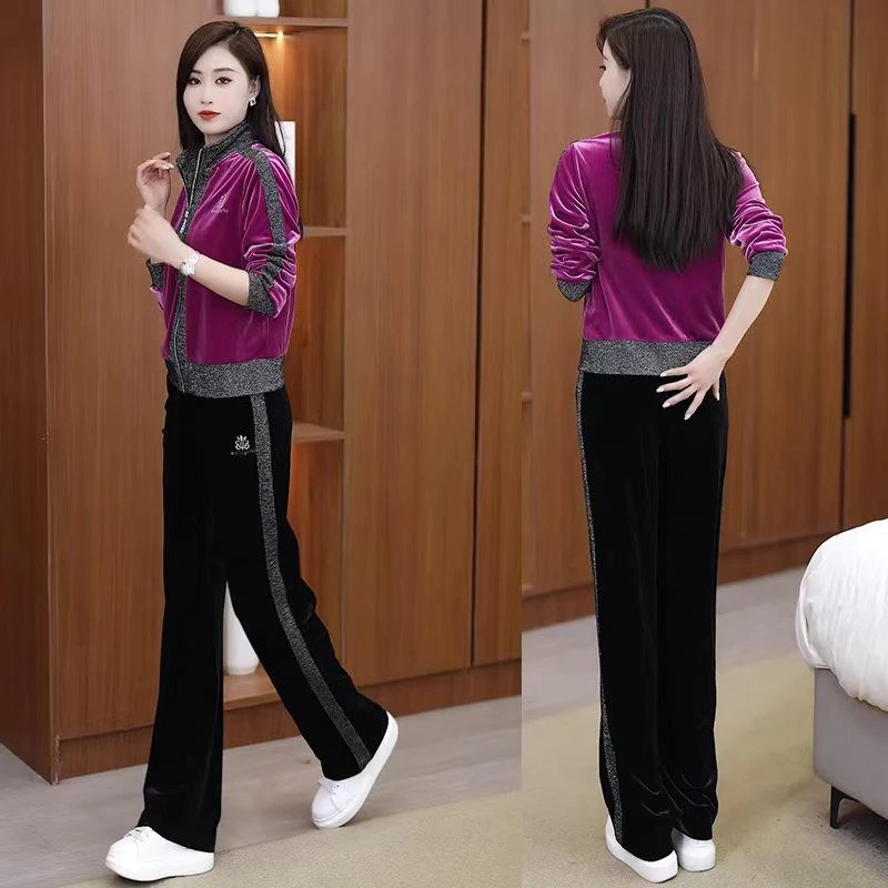 气质金丝绒运动套装女2024春秋新款时尚洋气减龄直筒裤休闲两件套