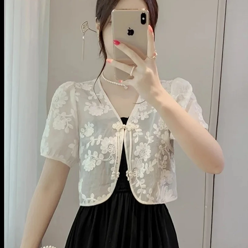 2025国风披肩中式百搭夏季新款盘扣防晒薄款短袖开衫短款外套上衣