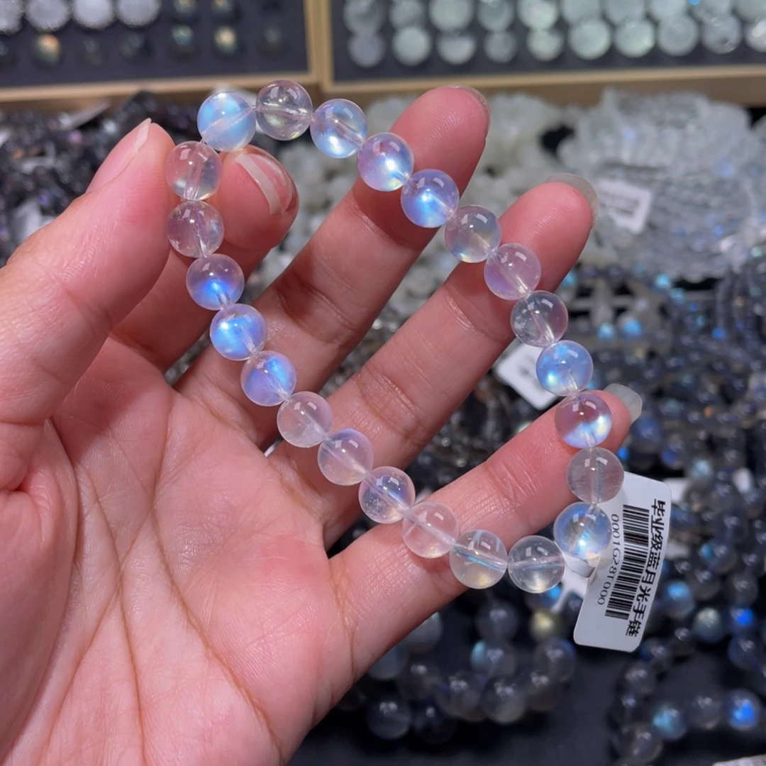 月光石手链未镶嵌丁*结蓝月光手链8.4m