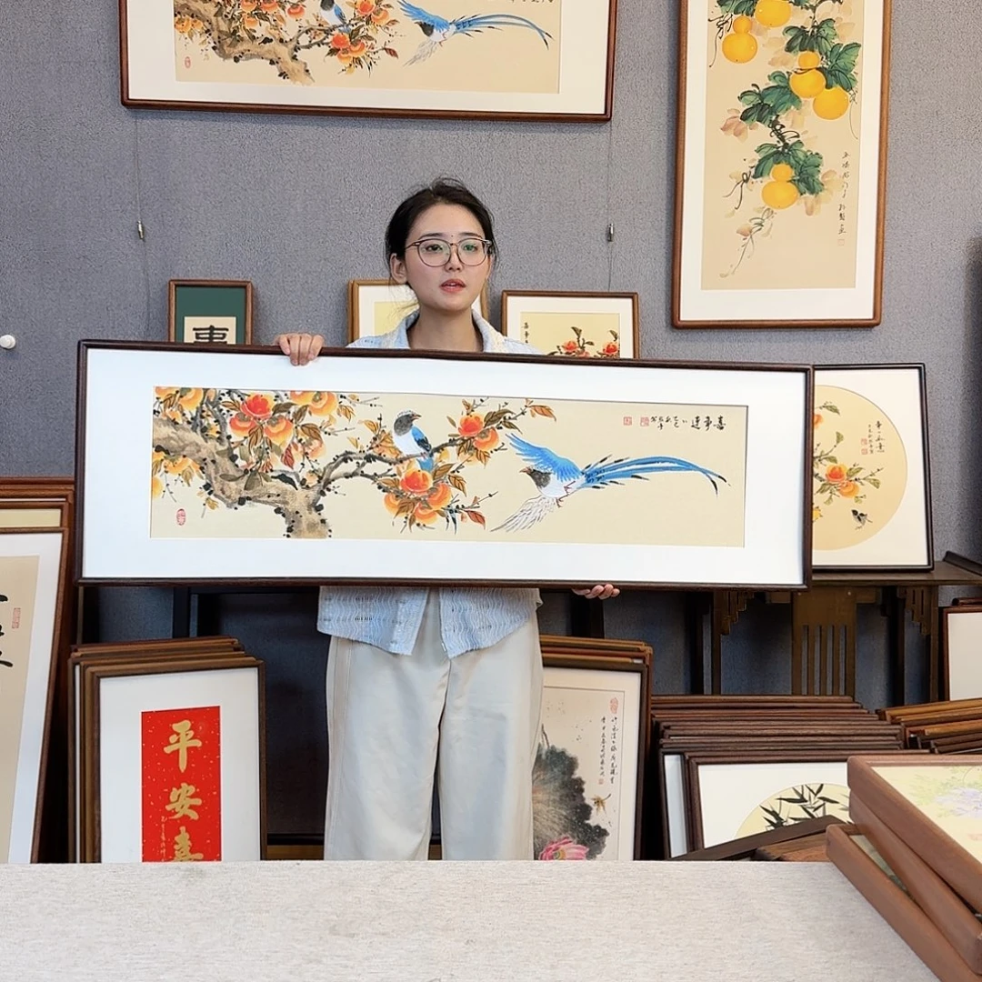 版画纯手绘，纯手写带框尺寸：40×123厘米