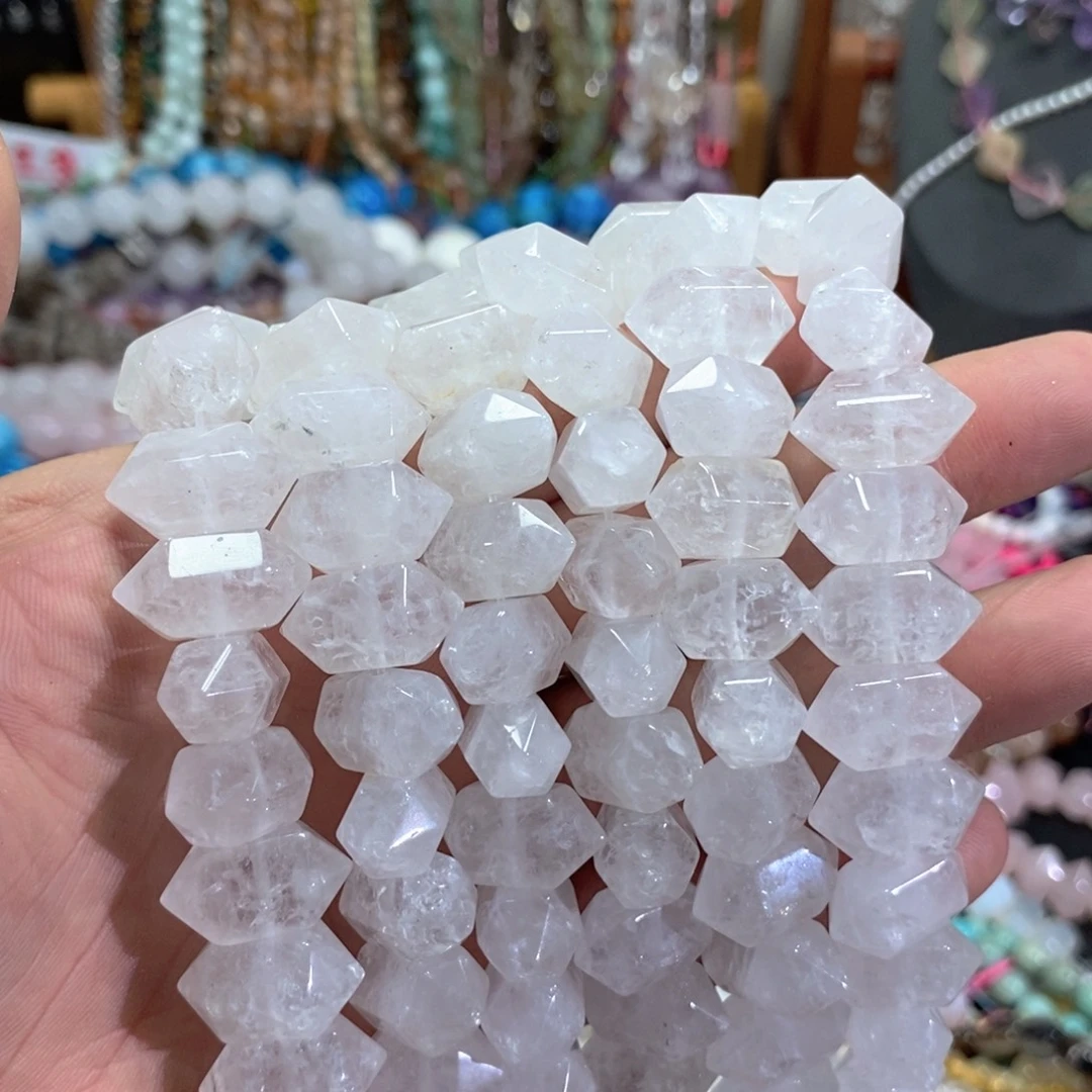 未镶嵌玛瑙/玉髓珠宝半成品天然白水晶双尖一条卡20mm20颗
