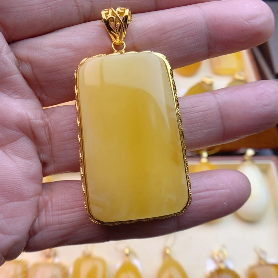 琥珀颈饰银S925镀金镶嵌亚