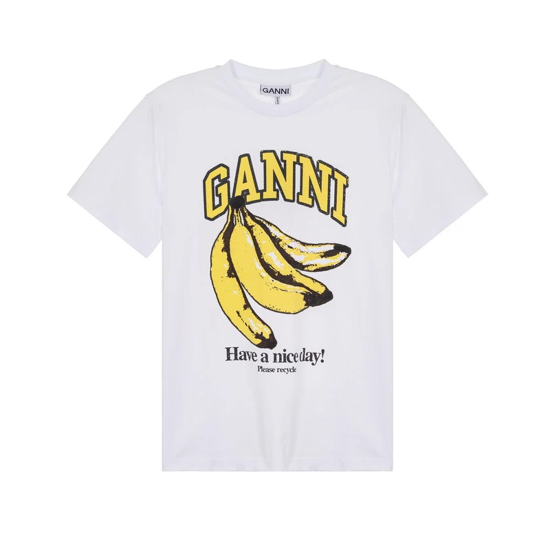 【GANNI】大香蕉字母印花休闲女装白色短袖T恤上衣潮5224615W10009