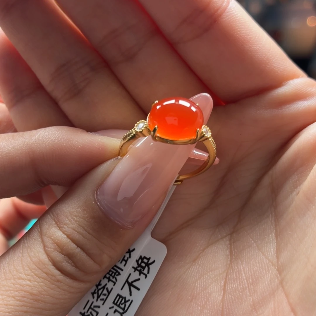 南红玛瑙银S925镶嵌女戒